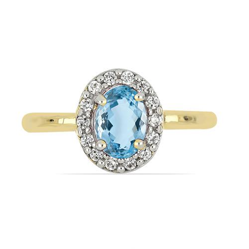 BUY 14K GOLD REAL AQUAMARINE GEMSTONE HALO RING WITH WHITE DIAMOND